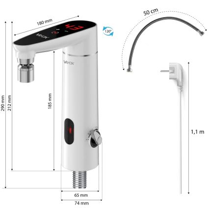 Liečiamas momentinis vandens šildytuvas su jutikliu ir LED ekranas 3000W/230V IPX4 balta
