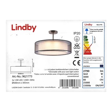 Lindby - LED Reguliuojamas ant pagrindo montuojamas sietynas PIKKA 3xLED/12W/230V
