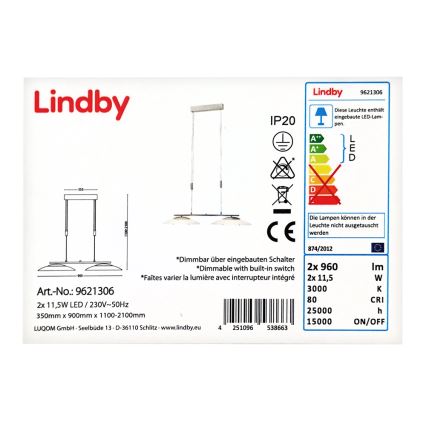 Lindby - LED Reguliuojamas pakabinamas sietynas JUDIE 2xLED/11,5W/230V