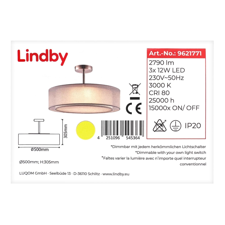 Lindby - LED Reguliuojamas sietynas ant stulpo PIKKA 3xLED/12W/230V