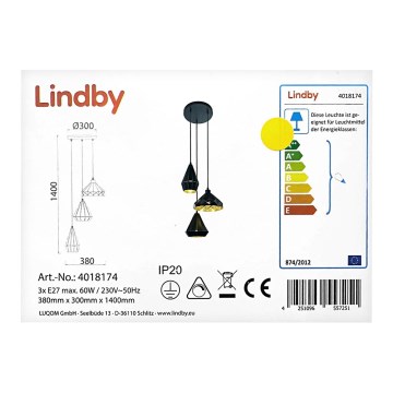 Lindby - Pakabinamas sietynas 3xE27/60W/230V