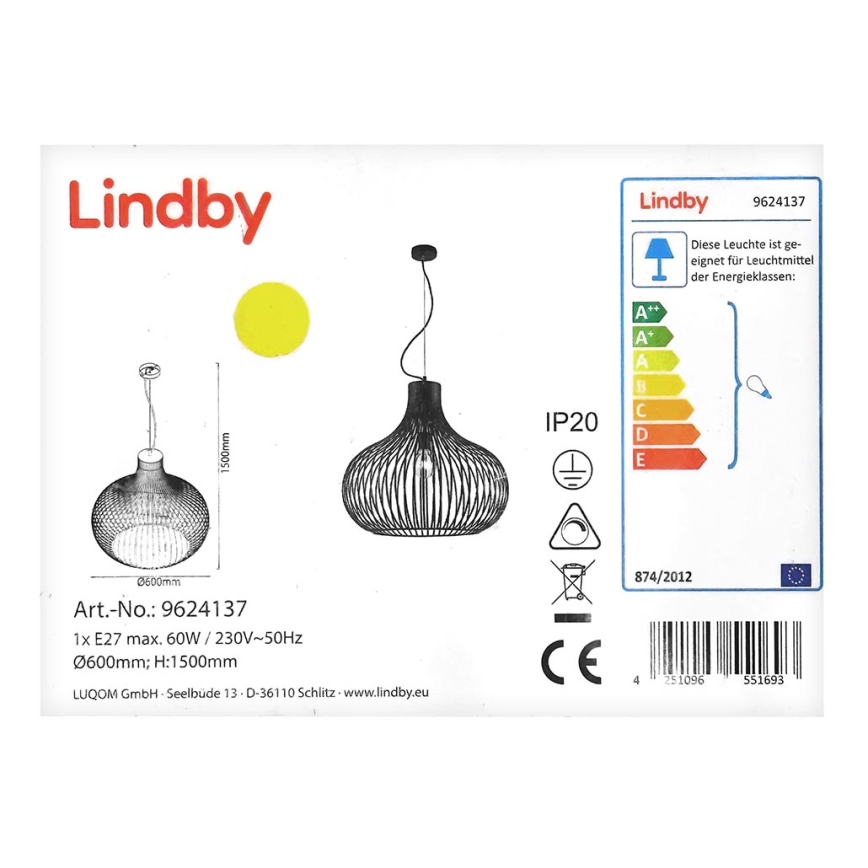 Lindby - Pakabinamas sietynas FRANCES 1xE27/60W/230V