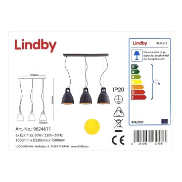Lindby - Pakabinamas sietynas IBU 3xE27/60W/230V