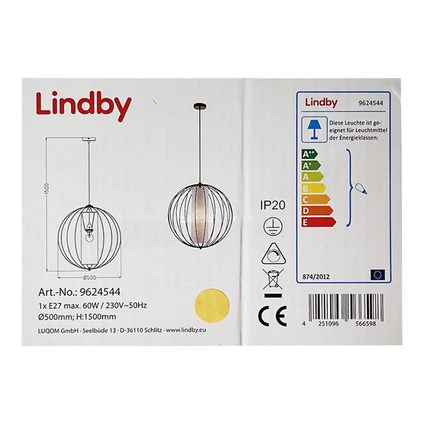 Lindby - Pakabinamas sietynas KORIKO 1xE27/60W/230V