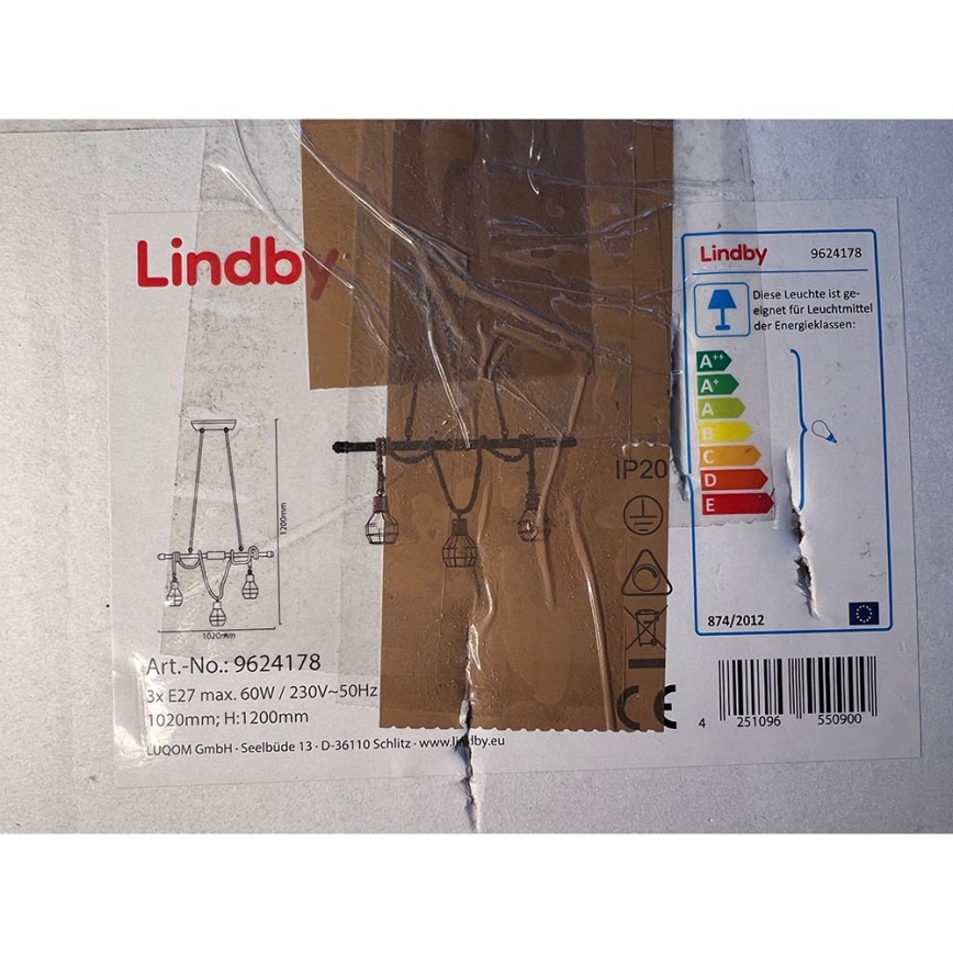 Lindby - Pakabinamas sietynas VENTURA 3xE27/60W/230V