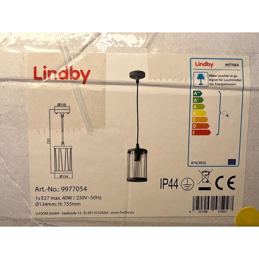Lindby - Pakabinamas sietynas YONAN 1xE27/40W/230V IP44