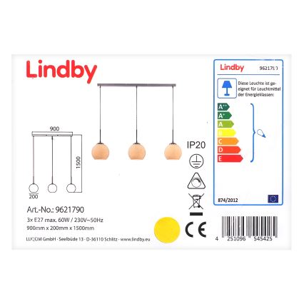 Lindby - Reguliuojamas pakabinamas sietynas SOFIAN 3xE27/60W/230V