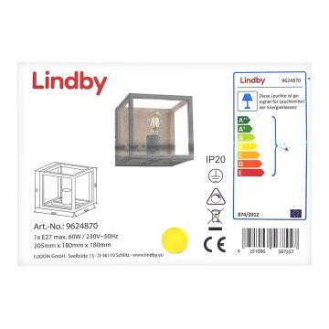 Lindby - Sieninis šviestuvas MERON 1xE27/60W/230V