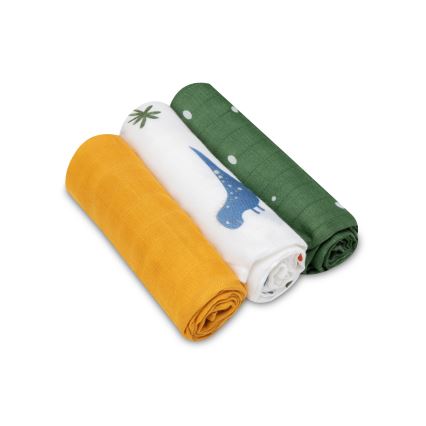Lionelo - 3 vnt. bambukinių vystyklų rinkinys BAMBOO SET 70x70 cm Dino