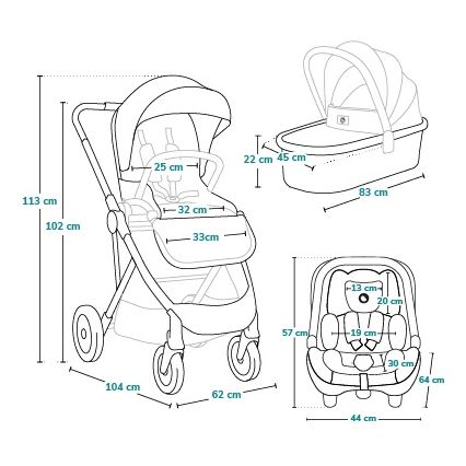 Lionelo - 3in1 kombinuotas vežimėlis AMBER Grey Graphite