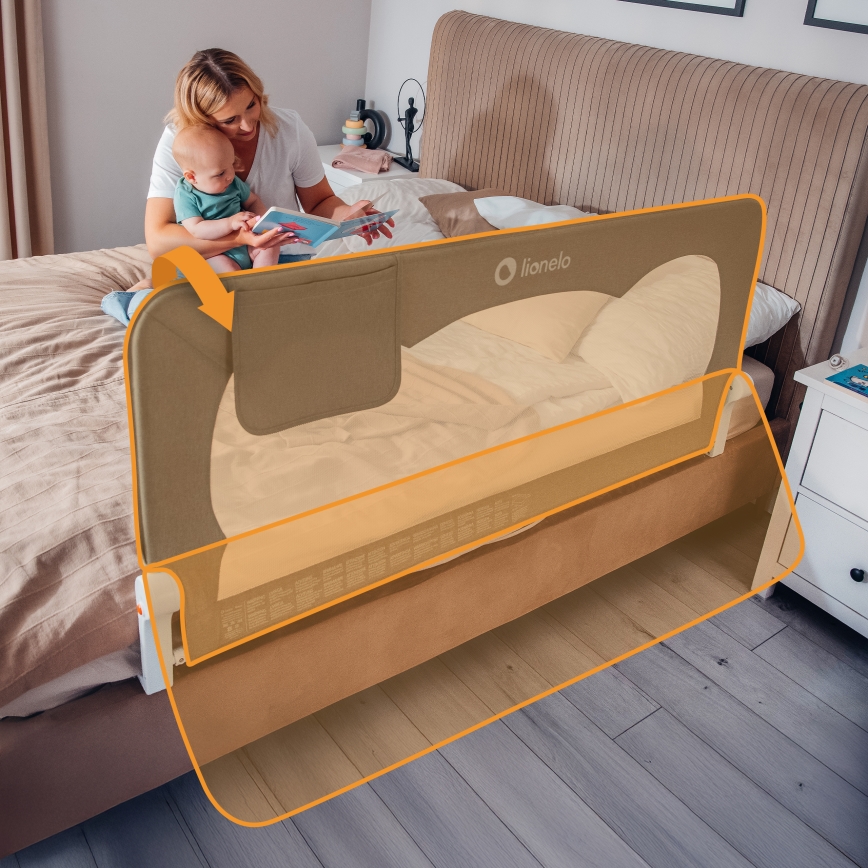Lionelo - Apsauginė lovos tvorelė HANNA Beige Melange