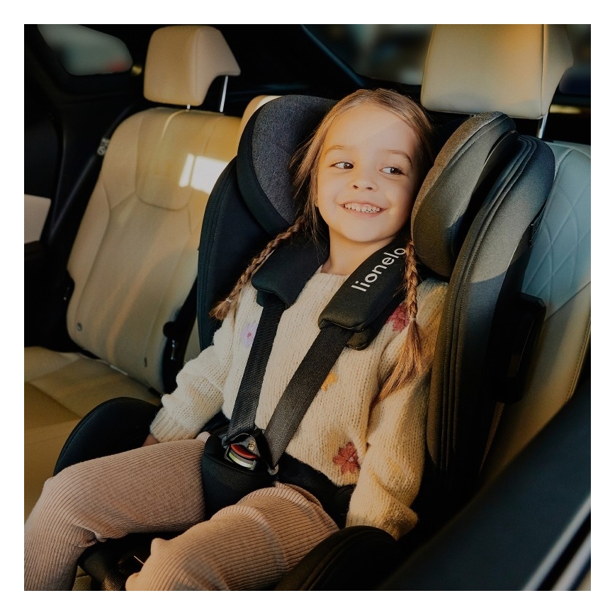 Lionelo - automobilinė kėdutė su pasukama baze HARPER i-Size 76-150 cm juodas anglies raštas