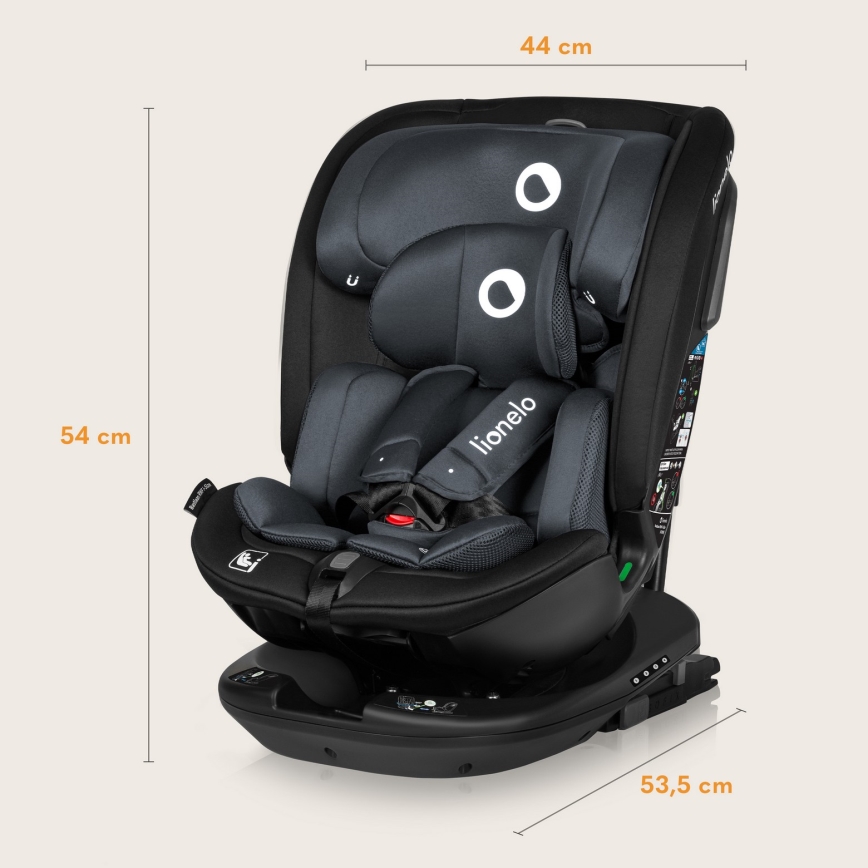 Lionelo - BASTIAAN i-Size 40-150 cm pasukama automobilinė kėdutė su baze, Pilkas akmuo