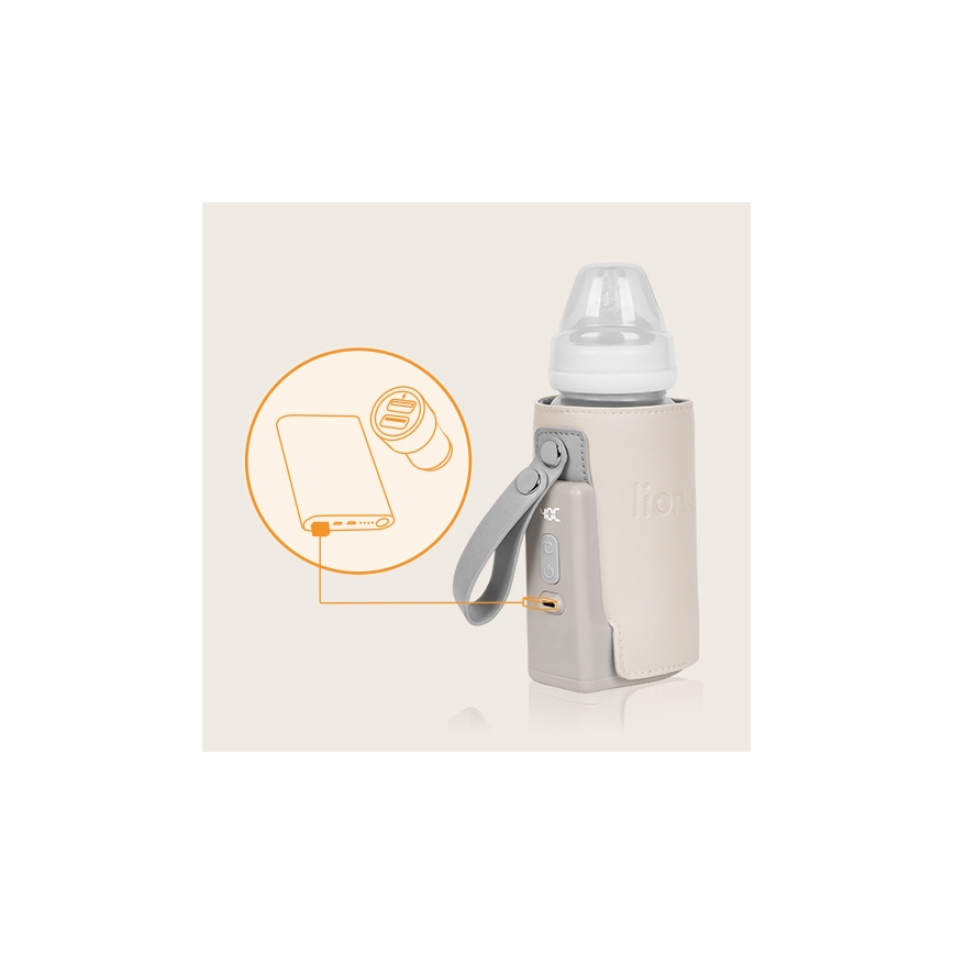 Lionelo - Įkraunamas butelių šildytuvas THERMUP GO PLUS 10W/5V smėlinė