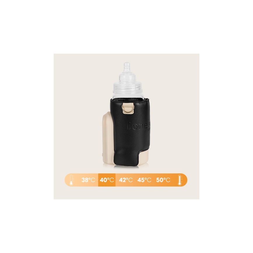 Lionelo - Įkraunamas buteliuko šildytuvas THERMUP GO EVO 18W/5V juoda/smėlio spalva