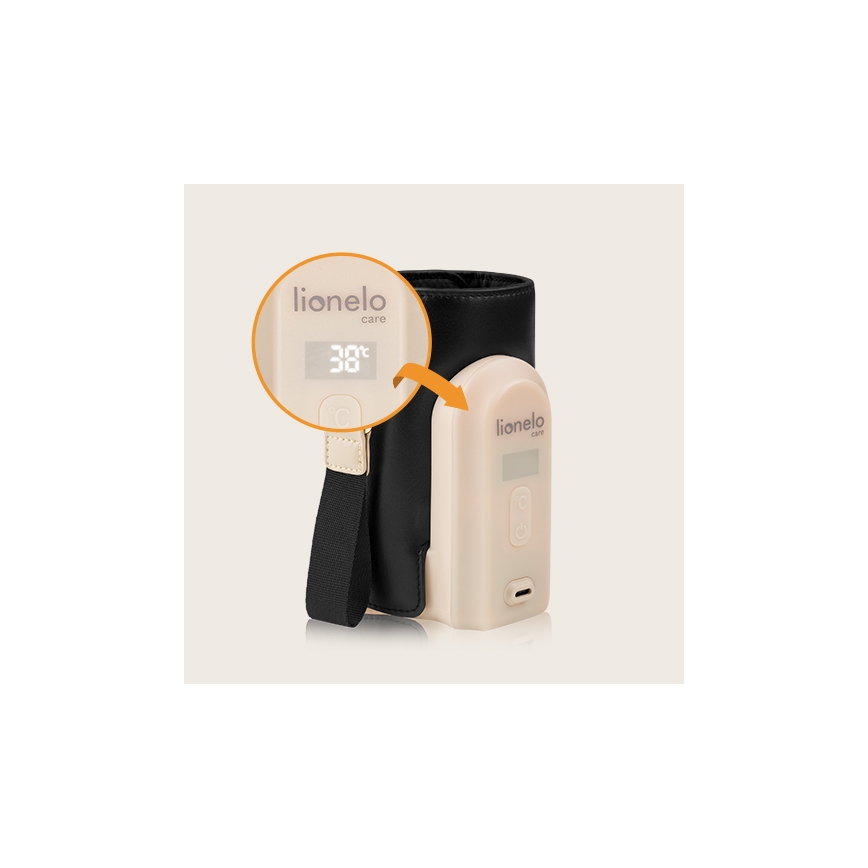 Lionelo - Įkraunamas buteliuko šildytuvas THERMUP GO EVO 18W/5V juoda/smėlio spalva
