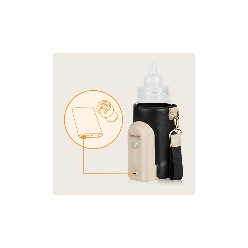 Lionelo - Įkraunamas buteliuko šildytuvas THERMUP GO EVO 18W/5V juoda/smėlio spalva