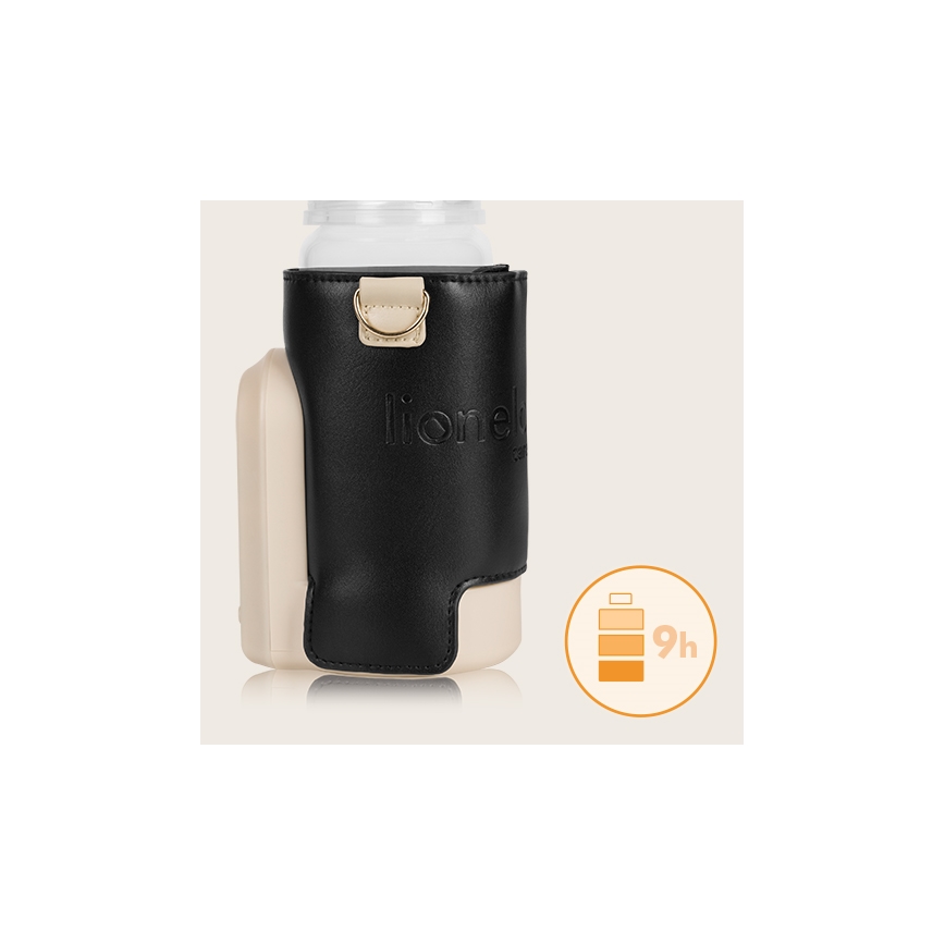 Lionelo - Įkraunamas buteliuko šildytuvas THERMUP GO EVO 18W/5V juoda/smėlio spalva