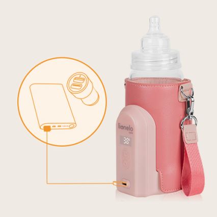 Lionelo - Įkraunamas buteliuko šildytuvas THERMUP GO EVO 18W/5V rausva