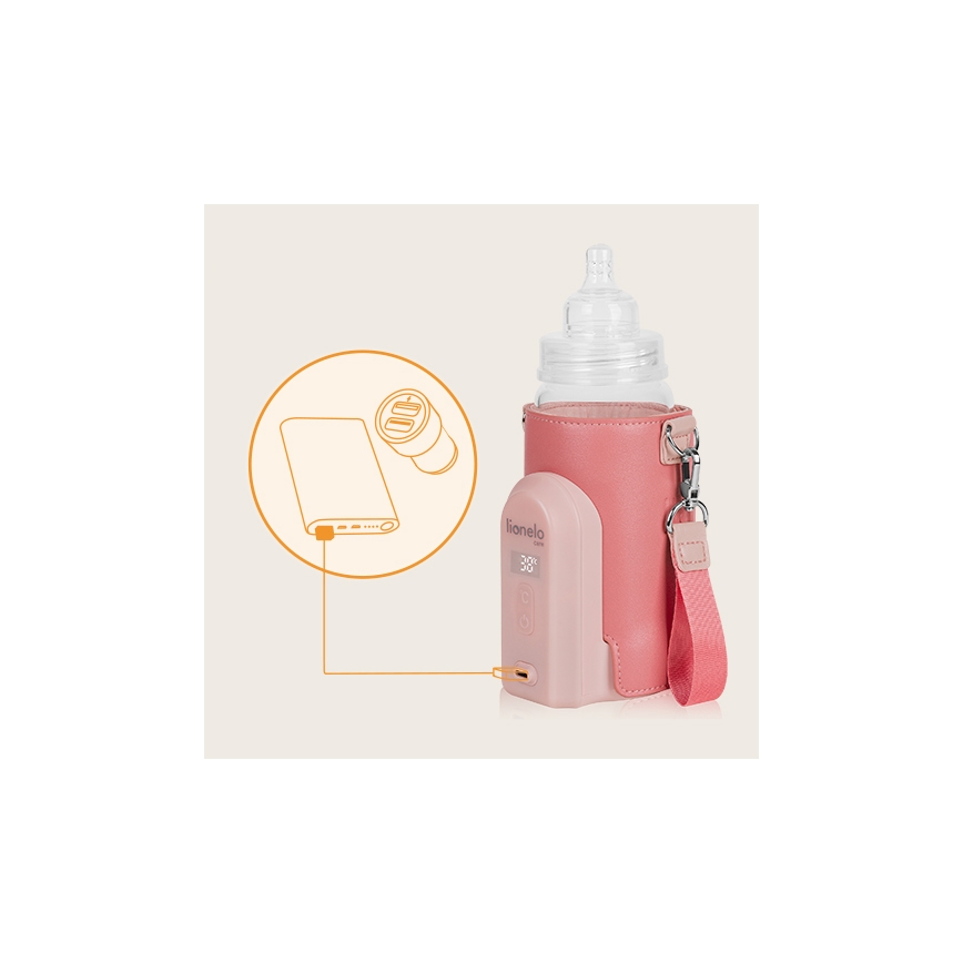 Lionelo - Įkraunamas buteliuko šildytuvas THERMUP GO EVO 18W/5V rausva