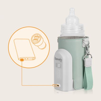 Lionelo - Įkraunamas buteliuko šildytuvas THERMUP GO EVO 18W/5V žalia/balta