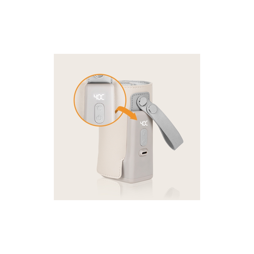 Lionelo - Įkraunamas buteliuko šildytuvas THERMUP GO PLUS 10W/5V smėlio spalva