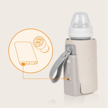 Lionelo - Įkraunamas buteliuko šildytuvas THERMUP GO PLUS 10W/5V smėlio spalva