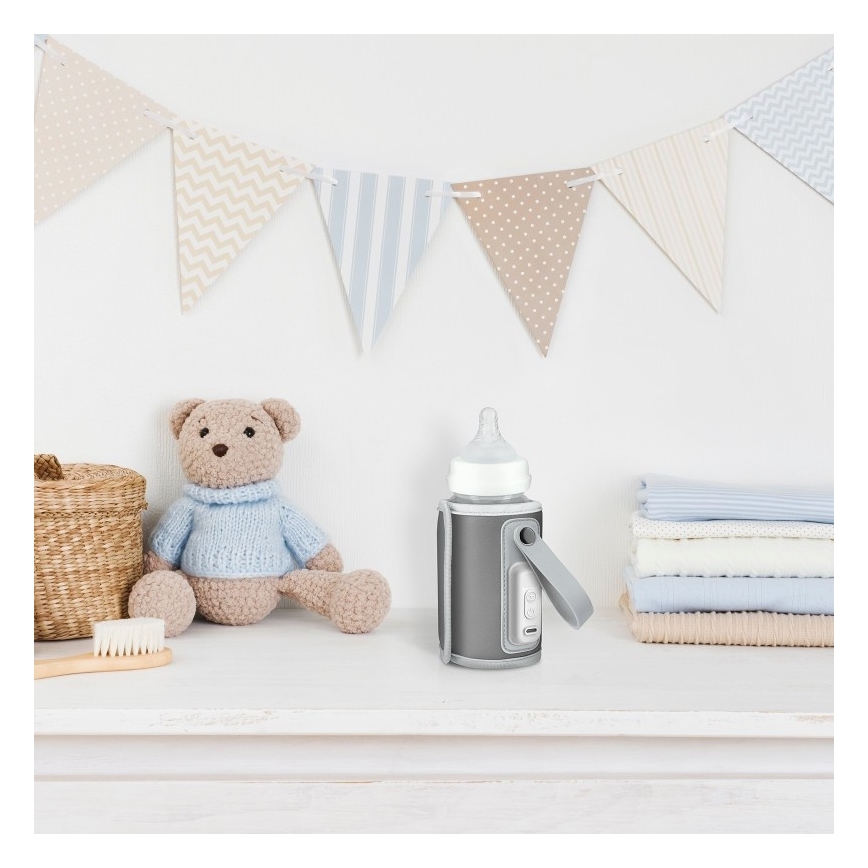 Lionelo - Įkraunamas buteliukų šildytuvas THERMUP GO 18W/5V pilkas/sidabrinis