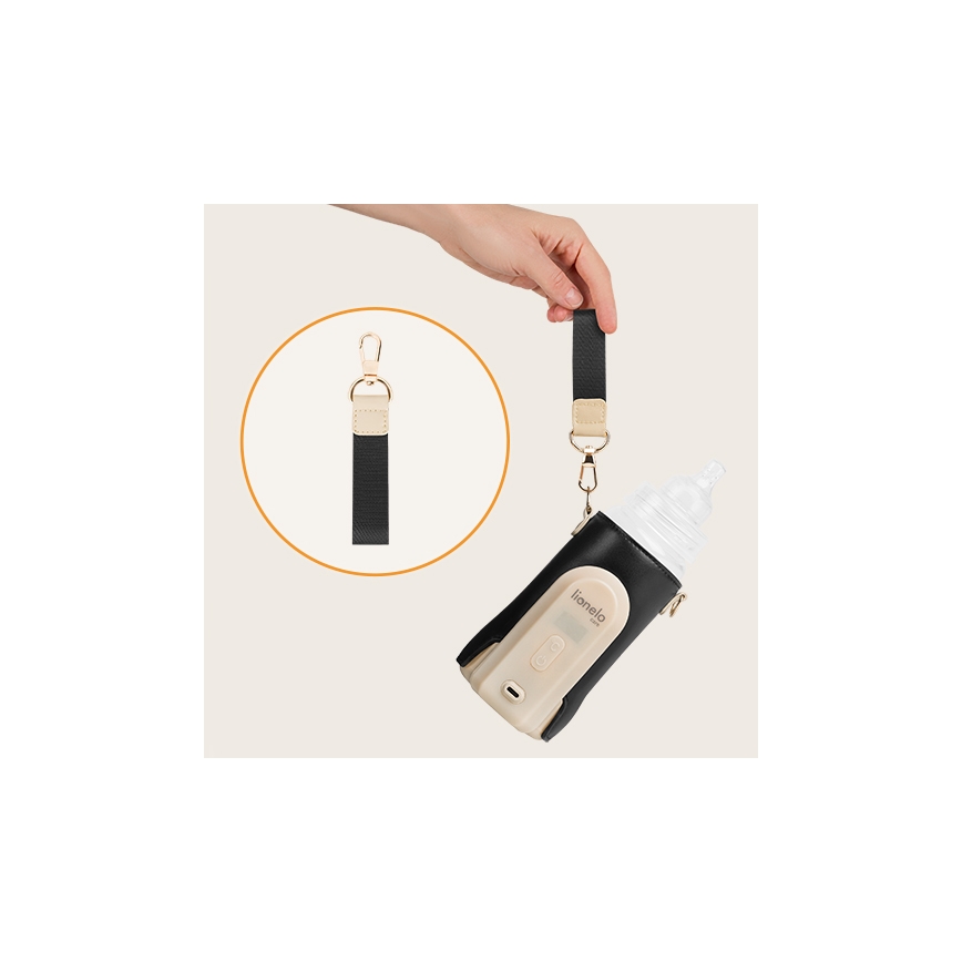 Lionelo - Įkraunamas buteliukų šildytuvas THERMUP GO EVO 18W/5V juodas/smėlinis