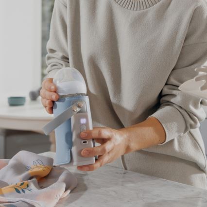 Lionelo - Įkraunamas buteliukų šildytuvas THERMUP GO PLUS 10W/5V mėlyna/pilka