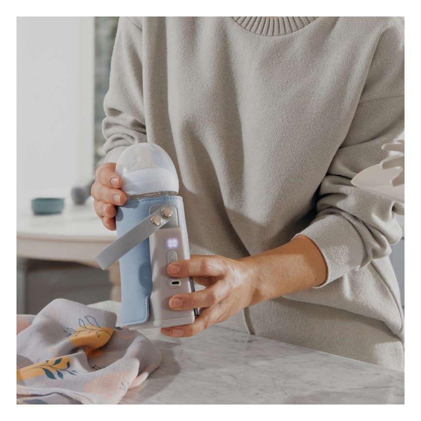 Lionelo - Įkraunamas buteliukų šildytuvas THERMUP GO PLUS 10W/5V mėlyna/pilka