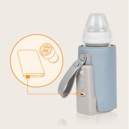 Lionelo - Įkraunamas buteliukų šildytuvas THERMUP GO PLUS 10W/5V mėlyna/pilka
