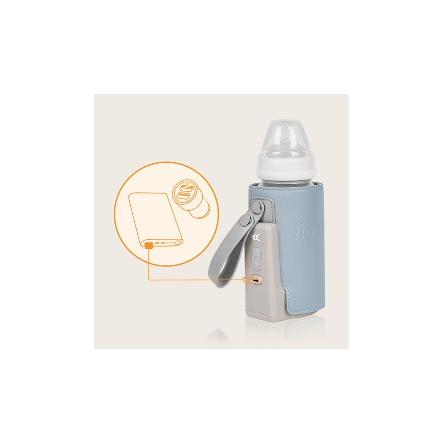 Lionelo - Įkraunamas buteliukų šildytuvas THERMUP GO PLUS 10W/5V mėlyna/pilka