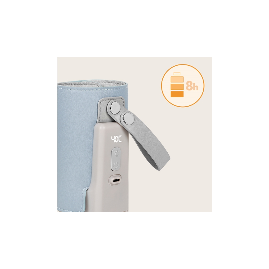 Lionelo - Įkraunamas buteliukų šildytuvas THERMUP GO PLUS 10W/5V mėlyna/pilka