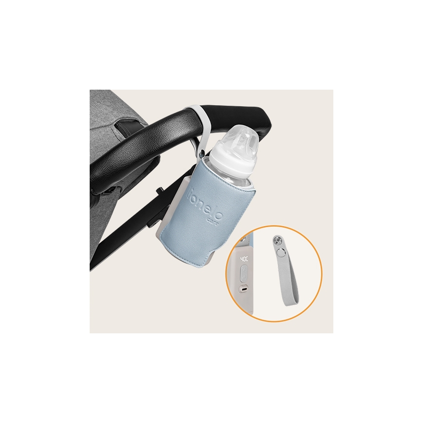 Lionelo - Įkraunamas buteliukų šildytuvas THERMUP GO PLUS 10W/5V mėlyna/pilka