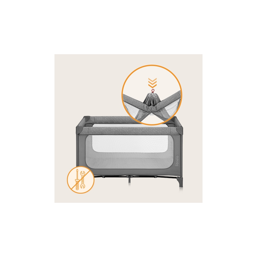 Lionelo - Kelioninė lovelė JASMIN EASY FOLD Grey Stone