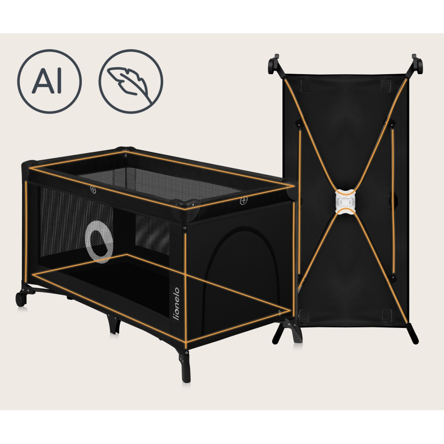 Lionelo - Kelioninė lovelė STEFI Black Carbon