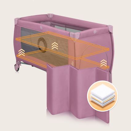 Lionelo - Kelioninė lovelė STEFI PLUS Rožinė magnolija
