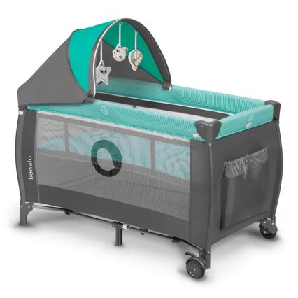 Lionelo - Kelioninė lovelė SVEN PLUS pilka/tirkizinė