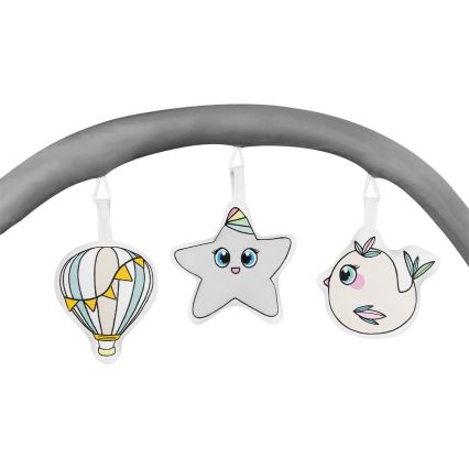 Lionelo - kelioninė lovytė FLOWER, pilka skandinaviško stiliaus