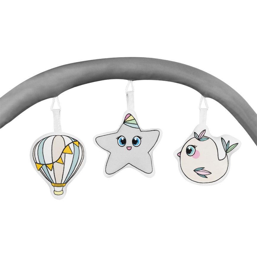 Lionelo - kelioninė lovytė FLOWER, pilka skandinaviško stiliaus