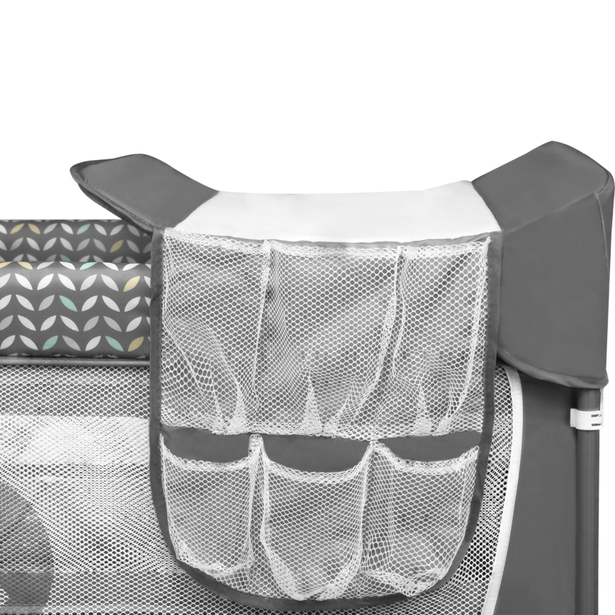 Lionelo - kelioninė lovytė FLOWER, pilka skandinaviško stiliaus