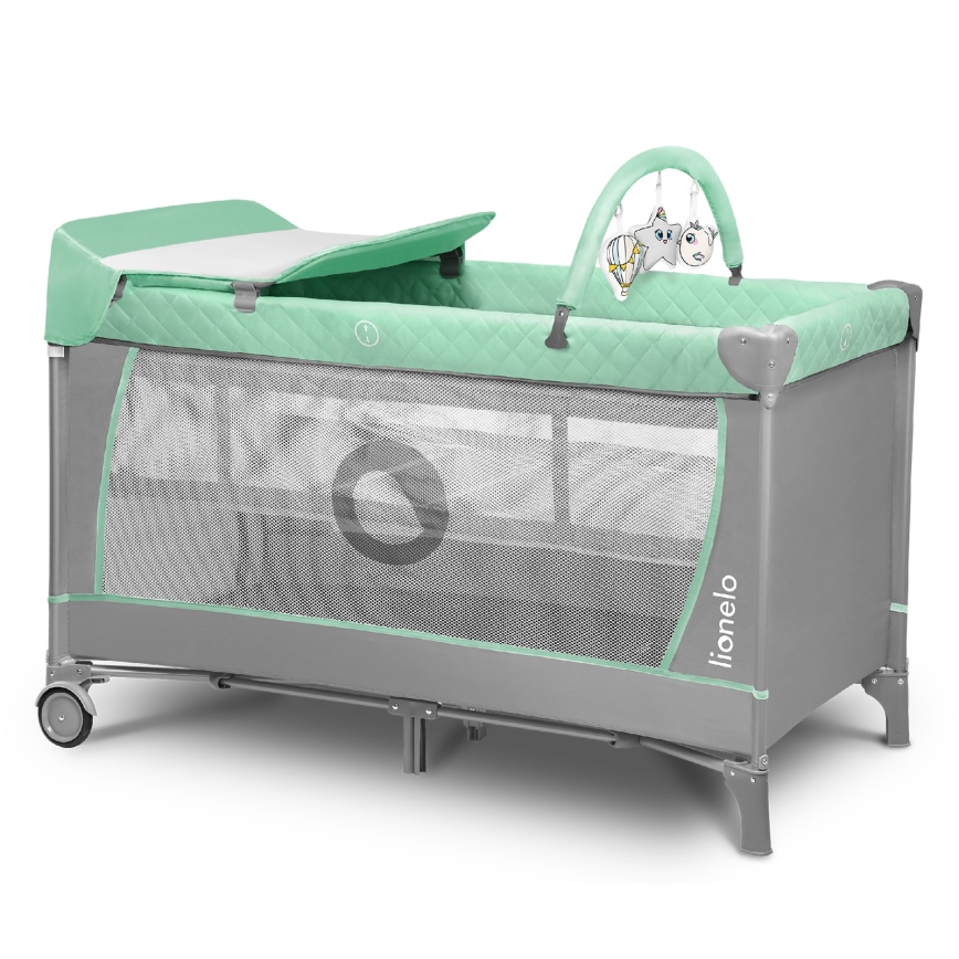 Lionelo - Kelioninė lovytė FLOWER turkio spalvos