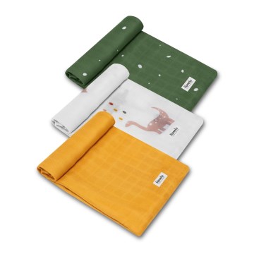 Lionelo - KOMPLEKTAS 3 vnt. bambukinių vystyklų BAMBOO SET 70x70 cm Dino