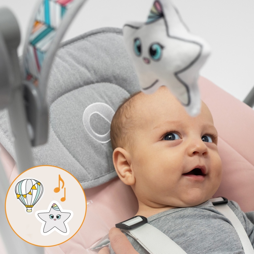 Lionelo - Kūdikio supynė OTTO 4xLR14 Pink Baby