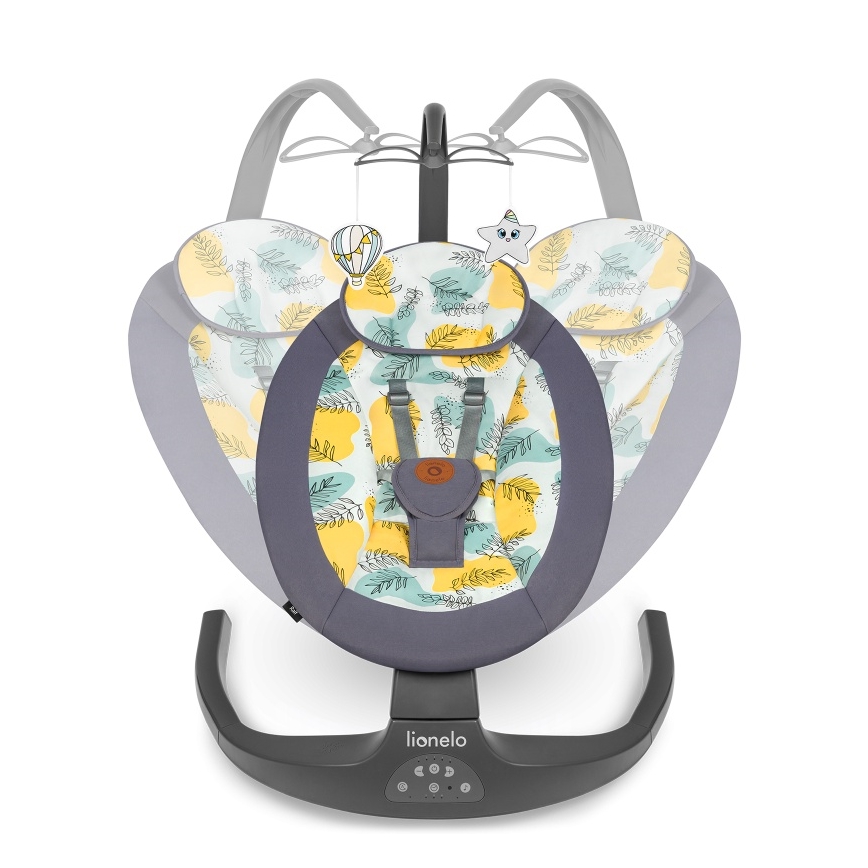 Lionelo - Kūdikio supynė su melodija RALF 4xAA betono pilka + nuotolinio valdymo pultas