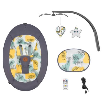 Lionelo - Kūdikio supynė su melodija RALF 4xAA betono pilka + nuotolinio valdymo pultas