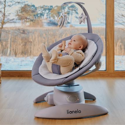 Lionelo - Kūdikių sūpuoklė su melodija MELL Grey Stone 4xAA + nuotolinio valdymo pultas