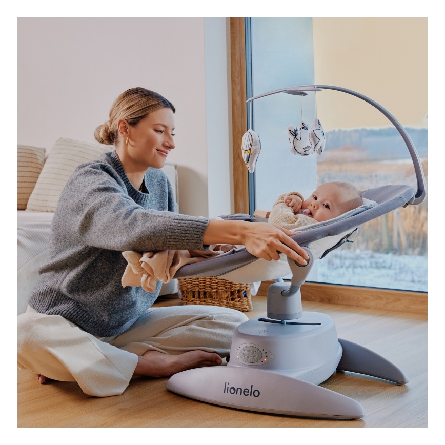 Lionelo - Kūdikių supynės su melodija MELL Beige Sand 4xAA + nuotolinio valdymo pultas