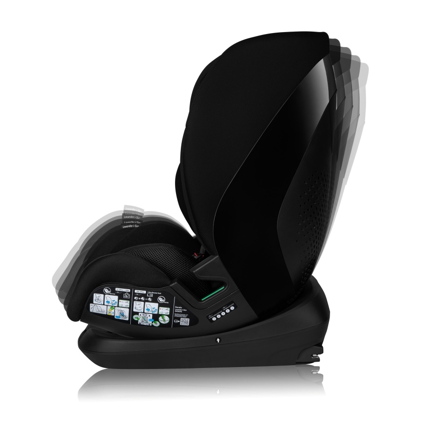 Lionelo - pasisukanti automobilinė kėdutė su baze LAVENDER i-Size 76-150 cm Black Carbon